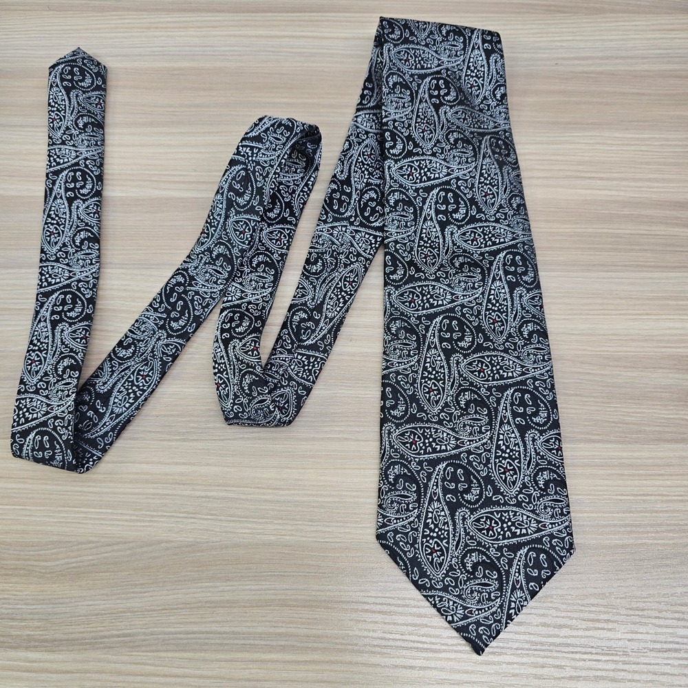 Paisley‎ Tie Mens Black VENETTO Collection Retro 90s Boho Art Academia Necktie